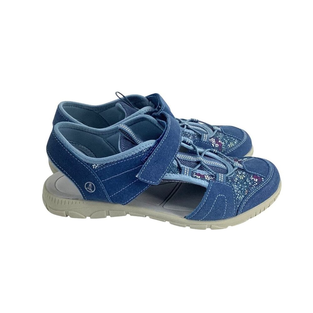 Lands' End Water Repellent ADJ Closed Toe Sport Sandals Blue Flora Size 9B - Picture 3 of 11